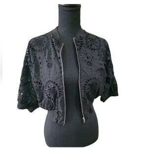 NWT Zara Black Eyelet Cropped Bomber | Size Small